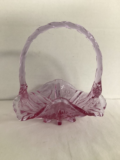 Fenton Thistle Pattern Pink Glass Footed Basket