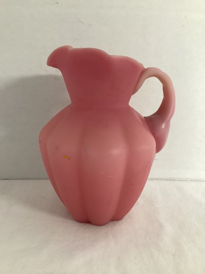 Vintage Fenton Satin Glass Rose Pitcher with Ruffled Edge