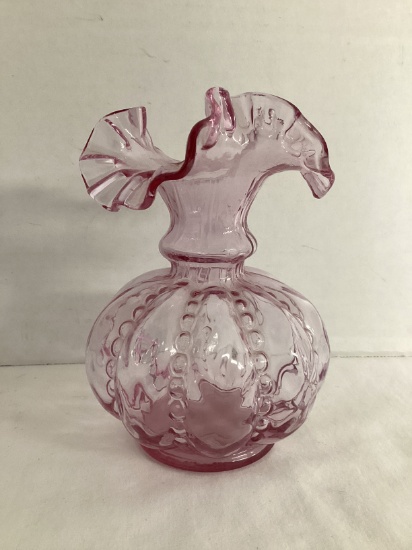 Fenton Pink Glass Ruffled Edge Vase
