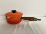 Vintage Le Creuset Enameled Cast Iron #14 Saucepan with Spout and Wood Handle