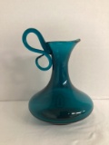 Blenko Hand Blown Swirl Handled Pitcher