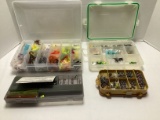 Four Fishing Tackle Boxes with Lures, Sinkers, and More