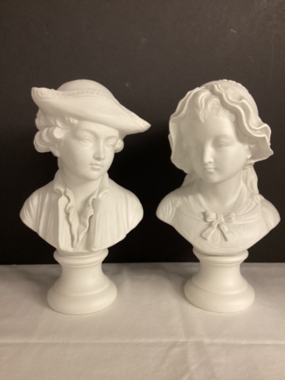 Napcoware Classic Gallery Matte White Colonial Man and Woman Busts