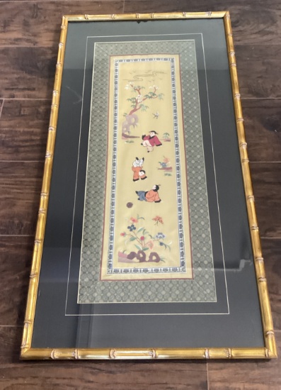 Framed and Matted Embroidered Asian Tapestry