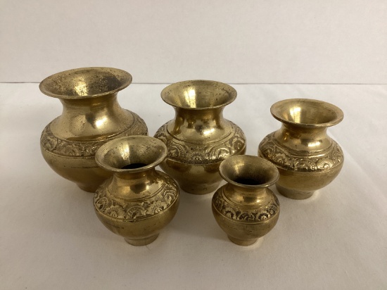 Five Miniature Brass Stacking Vases