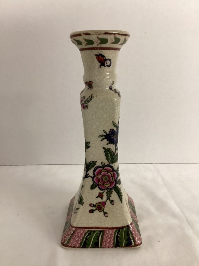 Asian Floral Candlestick with Intentional Crazing