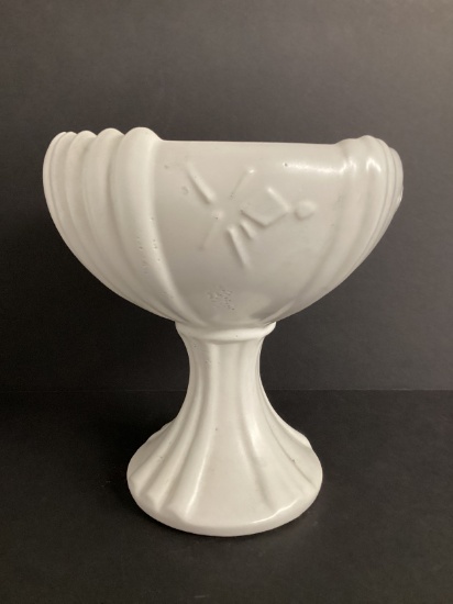 Vintage White Pottery Pedestal Planter