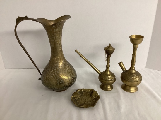 Brass Pitcher, Pipes, and Ash Tray
