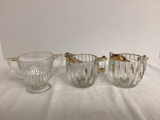 Sugar and Two Creamers with Gold Trim