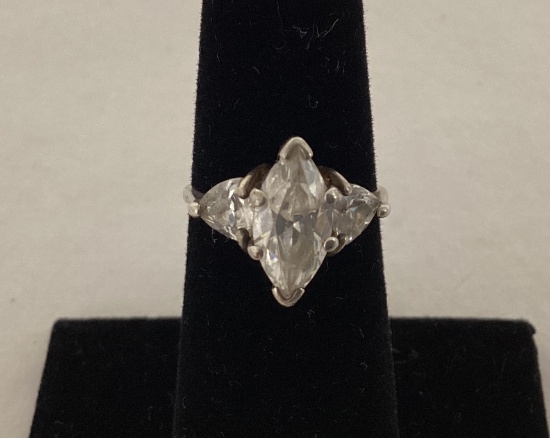 Sterling Silver and Marquis Cubic Zirconia Ring