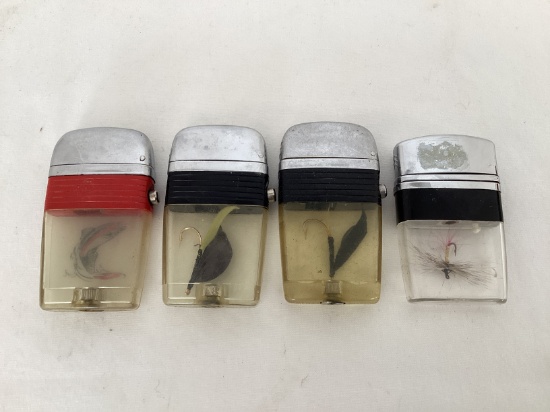 Scripto Vu and Other Lighters with Fishing Themed Inserts