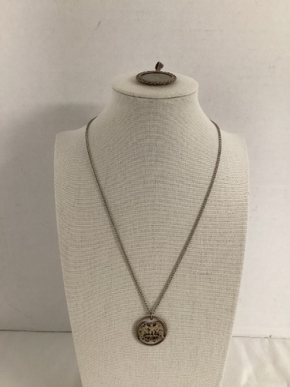 Sterling Mounted South Carolina Quarter Pendant and Cut Quarter Pendant