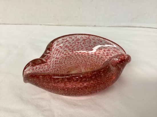 Art Glass Dish with Controlled Bubbles and Gold Flake