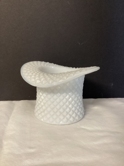 Vintage Milk Glass Top Hat Vase