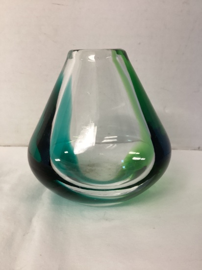 Blue Green and Clear Art Glass Vase