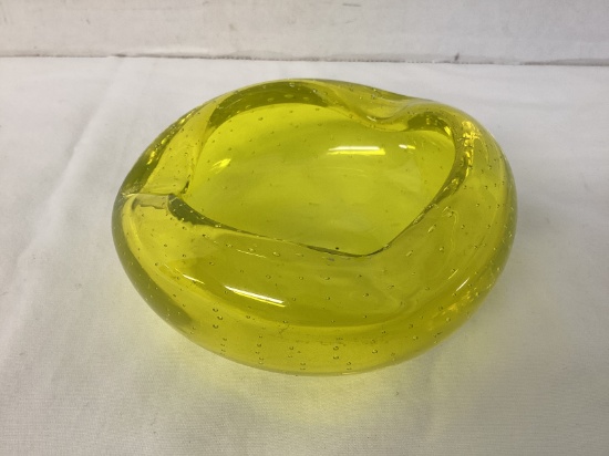 Art Glass Yellow Bowl with Controlled Bubbles