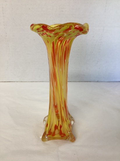 Yellow and Red Art Glass Vase