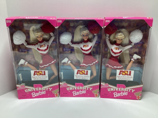 Three Arizona State University Barbie Dolls