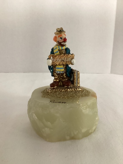 Ron Lee "Anywhere" Metal Clown Sculpture on Stone Base