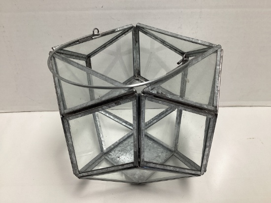 Geometric Glass and Metal Hanging Candle Lantern