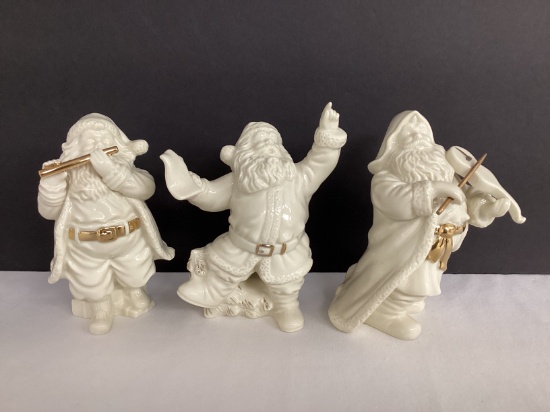 Three Lenox Musician Santa Figurines