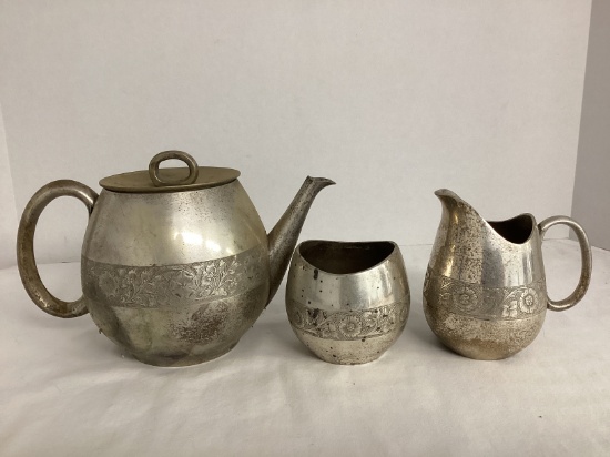 Silverplate Teapot with Creamer and Sugar