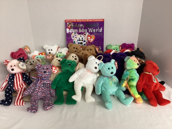 Ty Beanie Baby Bears and Magazine - 3 Valentino, Valentina, 4 Curly, 2 Peace, Kicks, Millenium,
