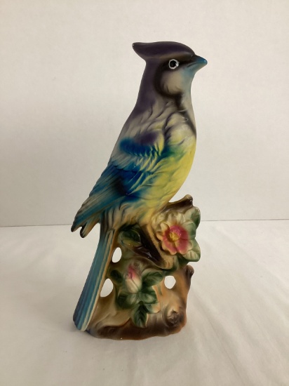 Vintage Blue Jay Bird with Flowers Figurine
