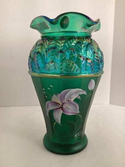 Bill Fenton Designer Showcase Series Hand Painted Carnival Glass Vase