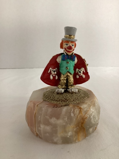 Ron Lee "Pockets" Metal Clown Sculpture on Stone Base