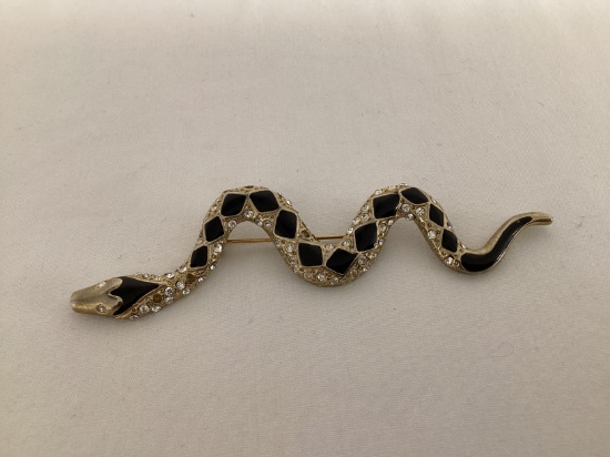 Rhinestone and Enameled Snake Pin