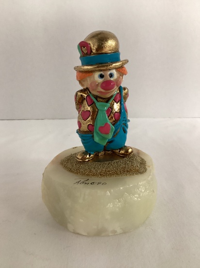 Ron Lee "Pudge" Metal Clown Sculpture on Stone Base