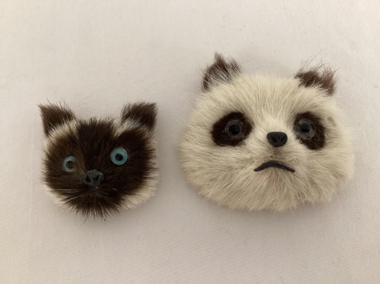 Two Vintage Fur Faced Animal Pins