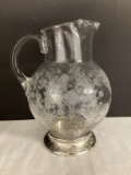 Duncan and Miller First Love Pattern Glass Pitcher with Sterling Silver Base