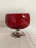 Gorham Red Glass Compote with Sterling Silver Base