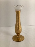 Floral Pattern Gold Decorated Glass Bud Vase