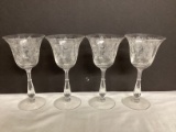 Four Tiffin Cherokee Rose Wine Glasses