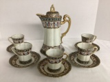 Chocolate Pot with Five Cups and Saucers