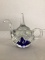 Joe Rice 2003 Teapot Paperweight with Blue and White Flowers