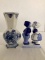 Hand Painted Delft Vase and Delft Blue Hand Painted Holland Boy and Girl Kissing Figurine