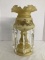 Cased Glass Mantle Luster with Gold Flowers and Prisms