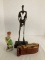 Golfer Statue, Figurine, and Wood Box