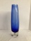 Blue Art Glass Vase with Bubble in Base