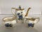 Vintage Warranted 22K Gold Teapot, Creamer, and Open Sugar