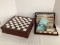 Wood Multi Game Set and Vintage Globe Master Games Travel Game Set