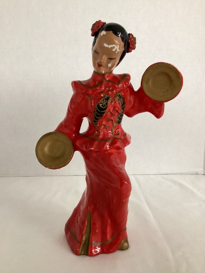 Kreiss 1950s Asian Girl Dancer with Cymbals Ceramic Figure