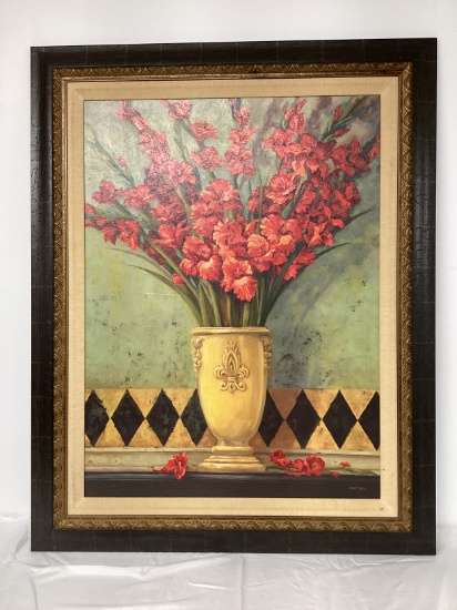 Embellished Floral Still Life on Board by Joan Cole