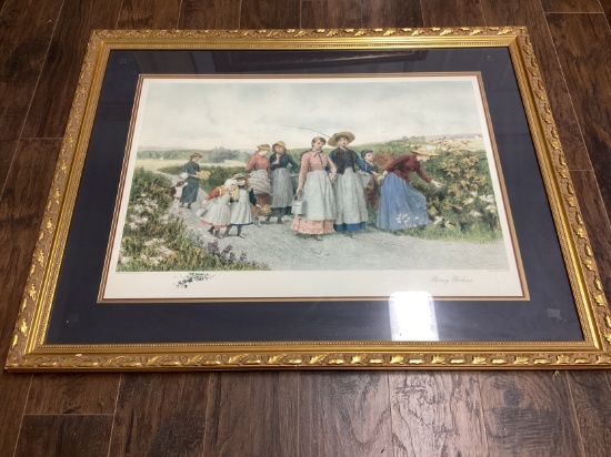 JAS King and Jennie Brownscombe "Berry Pickers" Framed and Matted Print