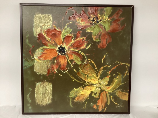 Large Floral Framed Embellished Print on Canvas