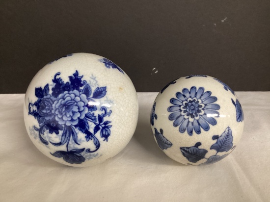 Two Blue and White Porcelain Orbs